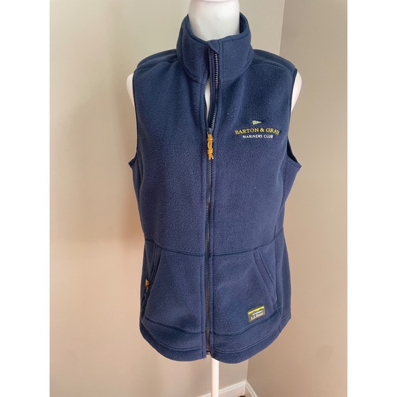 L.L.Bean Jackets & Blazers - L.L. Bean Women M Fleece Vest Navy Blue Zip Mariners Club‎ Logo Boat Gorpcore *